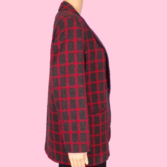 CROSS COUNTRY FASHIONS size 12P black/red plaid blazer acrylic/wool/polyester - Picture 5 of 14